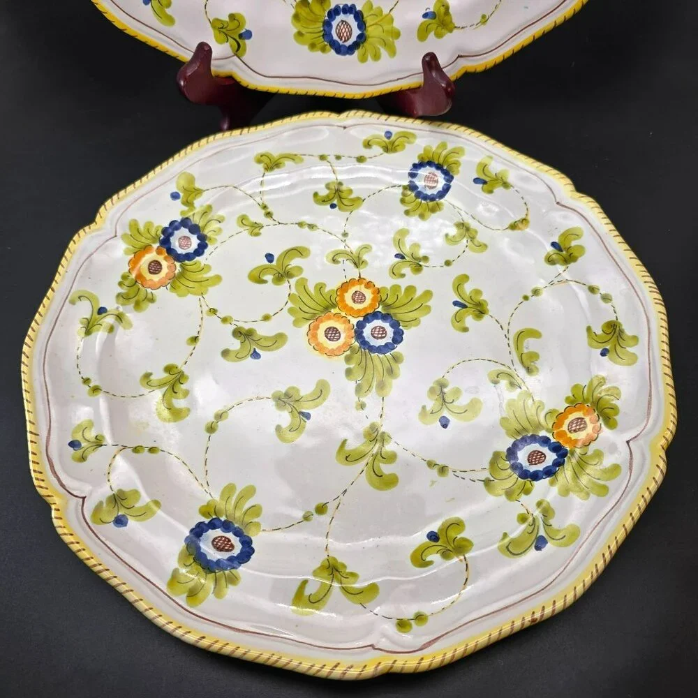 Vintage Hand-Painted Ceramic Serving Plates Floral Set Of Two Signed CM2203